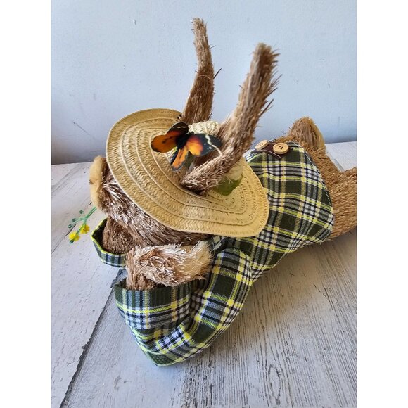 Vintage Pier 1 sisal bottle brush rabbit bunny Easter plaid spring decor butterf - Picture 3 of 9
